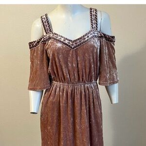 Lucky Brand Brown Velvet Off-Shoulder Midi Dress
